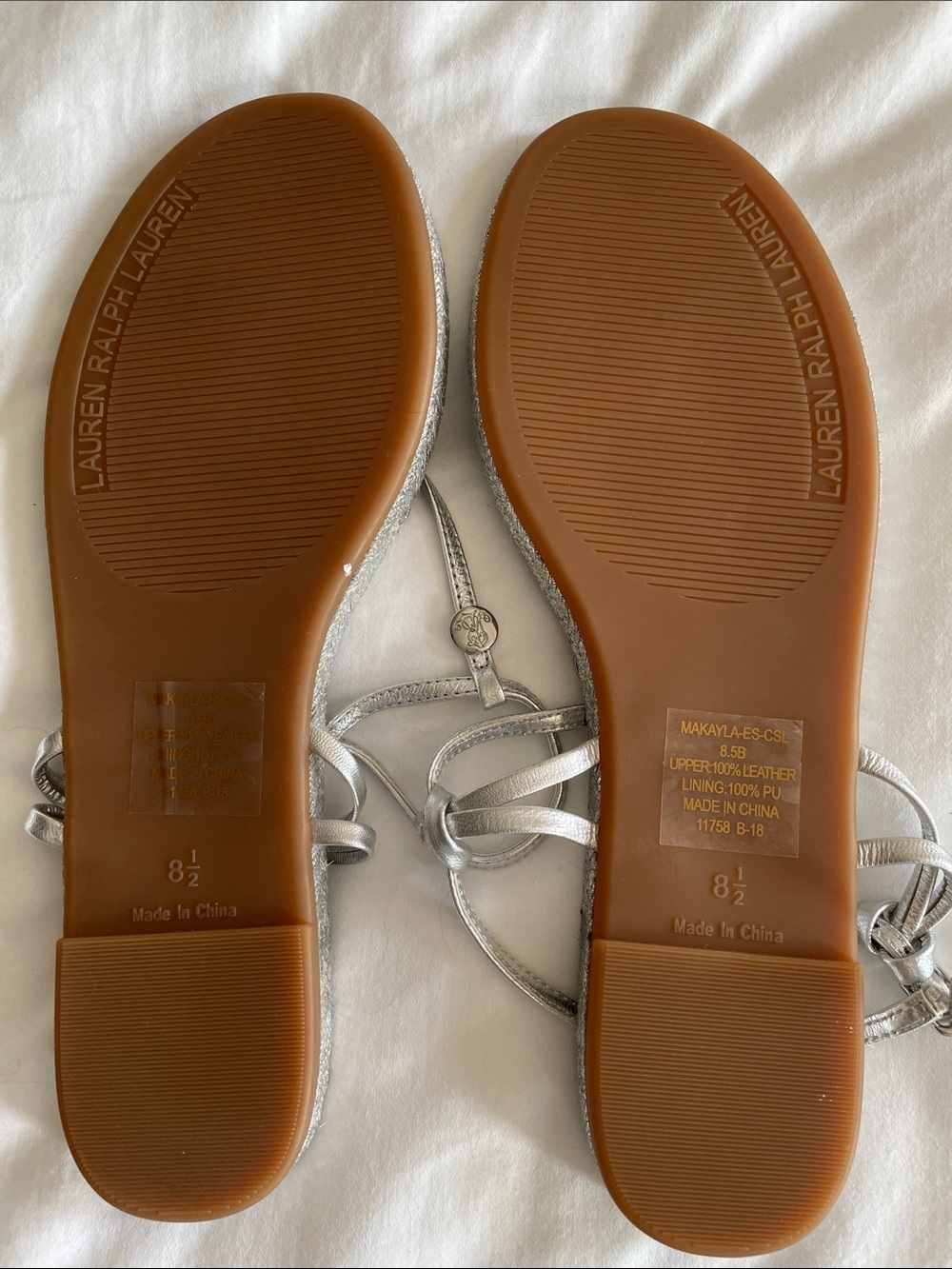 NEW!!! Ralph Lauren Metallic Silver Rope-Style T-Strap Sandals - Picture 4 of 9